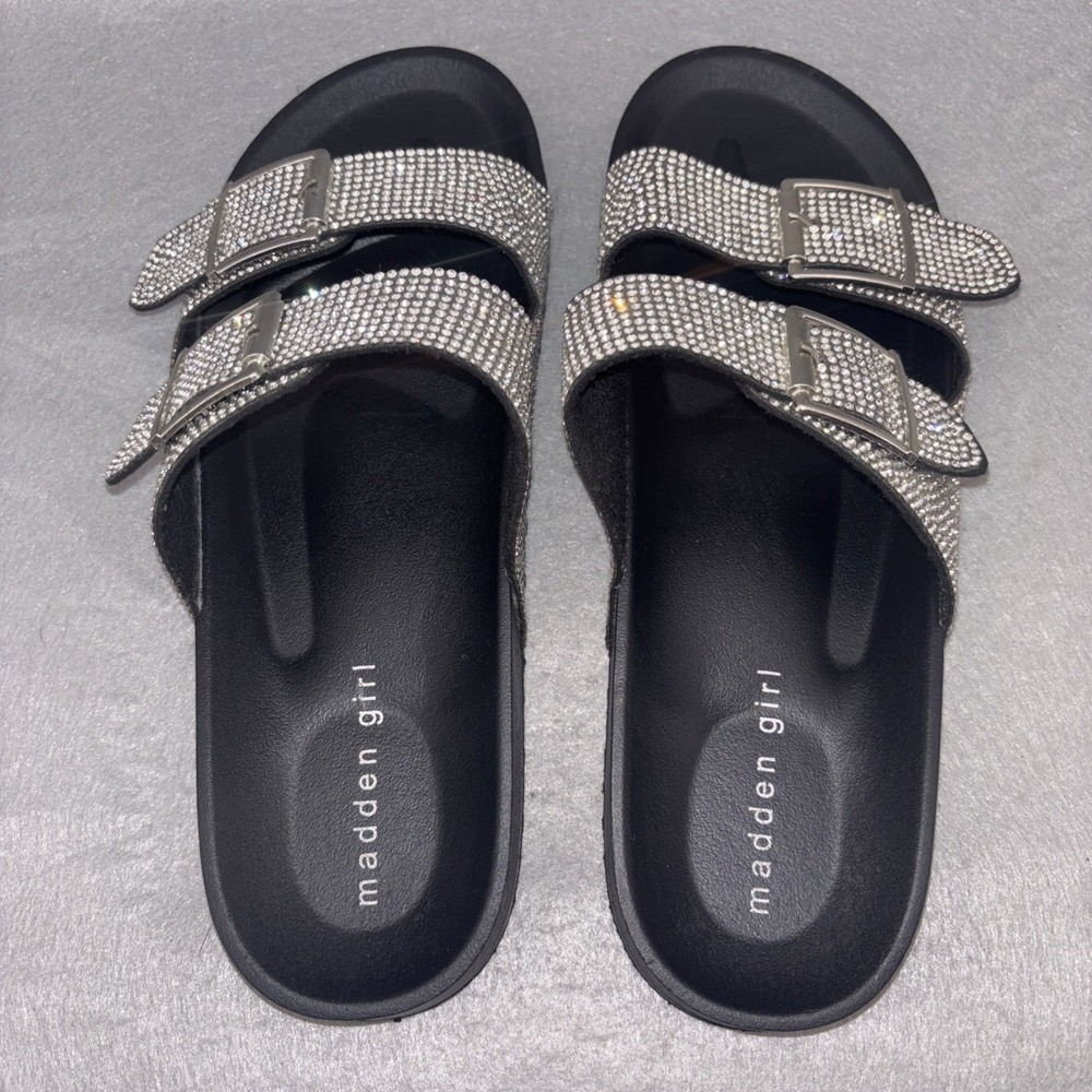 Madden Girl Women's Teddy-R Rhinestone and Black Footbed Sandals, Size 9 NWOB - Picture 13 of 13